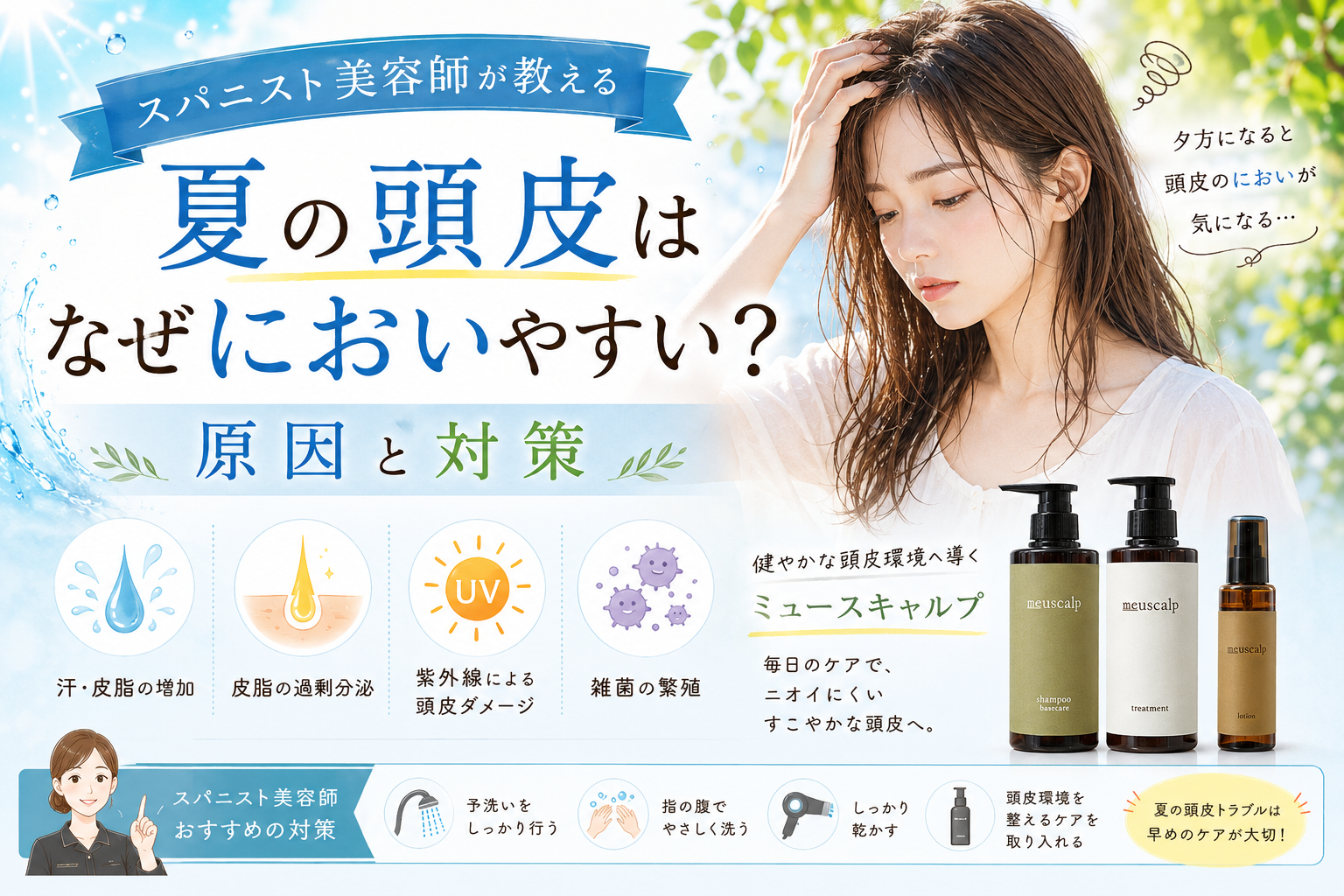 スパニスト美容師が教える|夏の頭皮はなぜにおいやすい?原因と対策