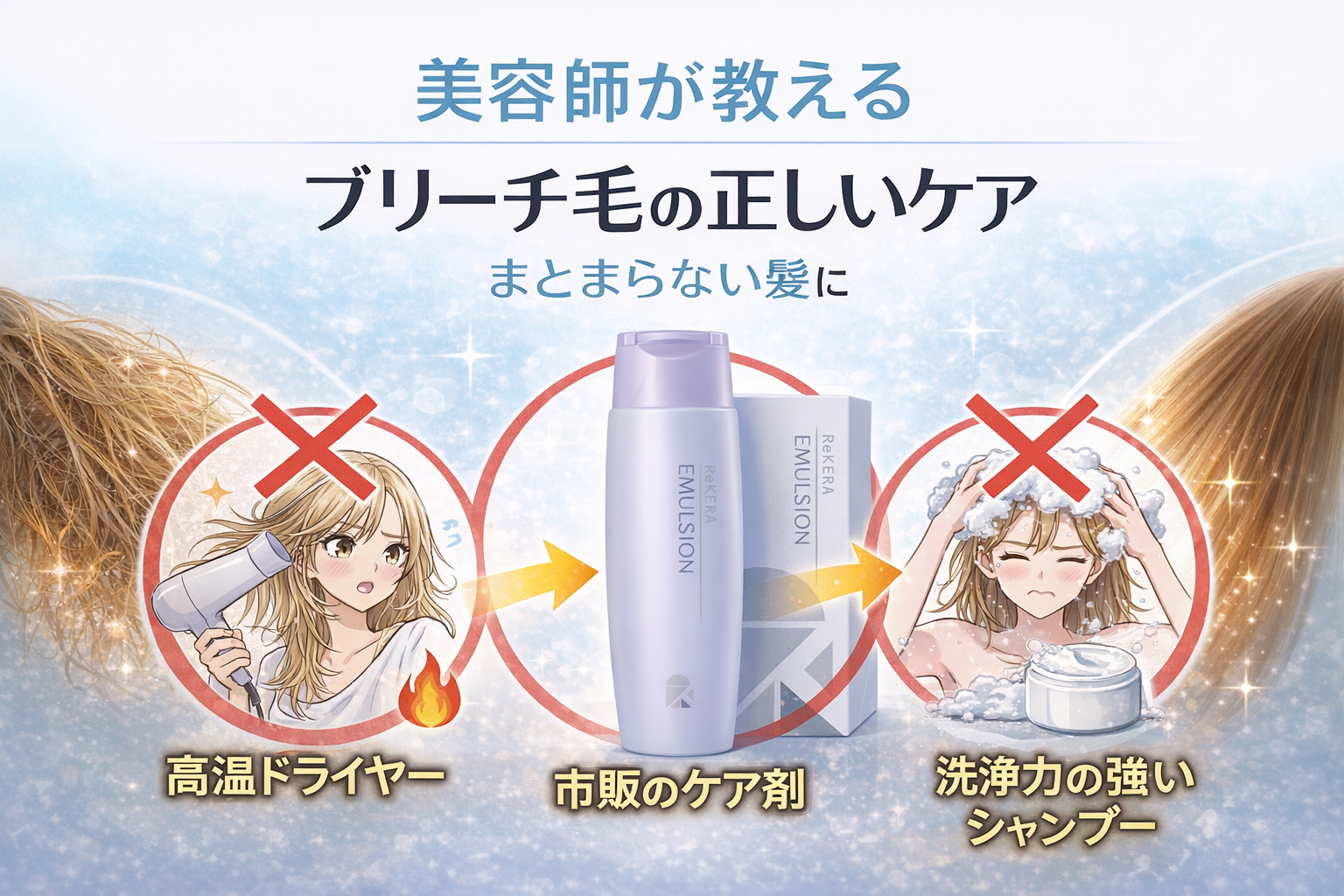 「ブリーチ毛でもまとまる!リケラエマルジョンの最強補修力とは」