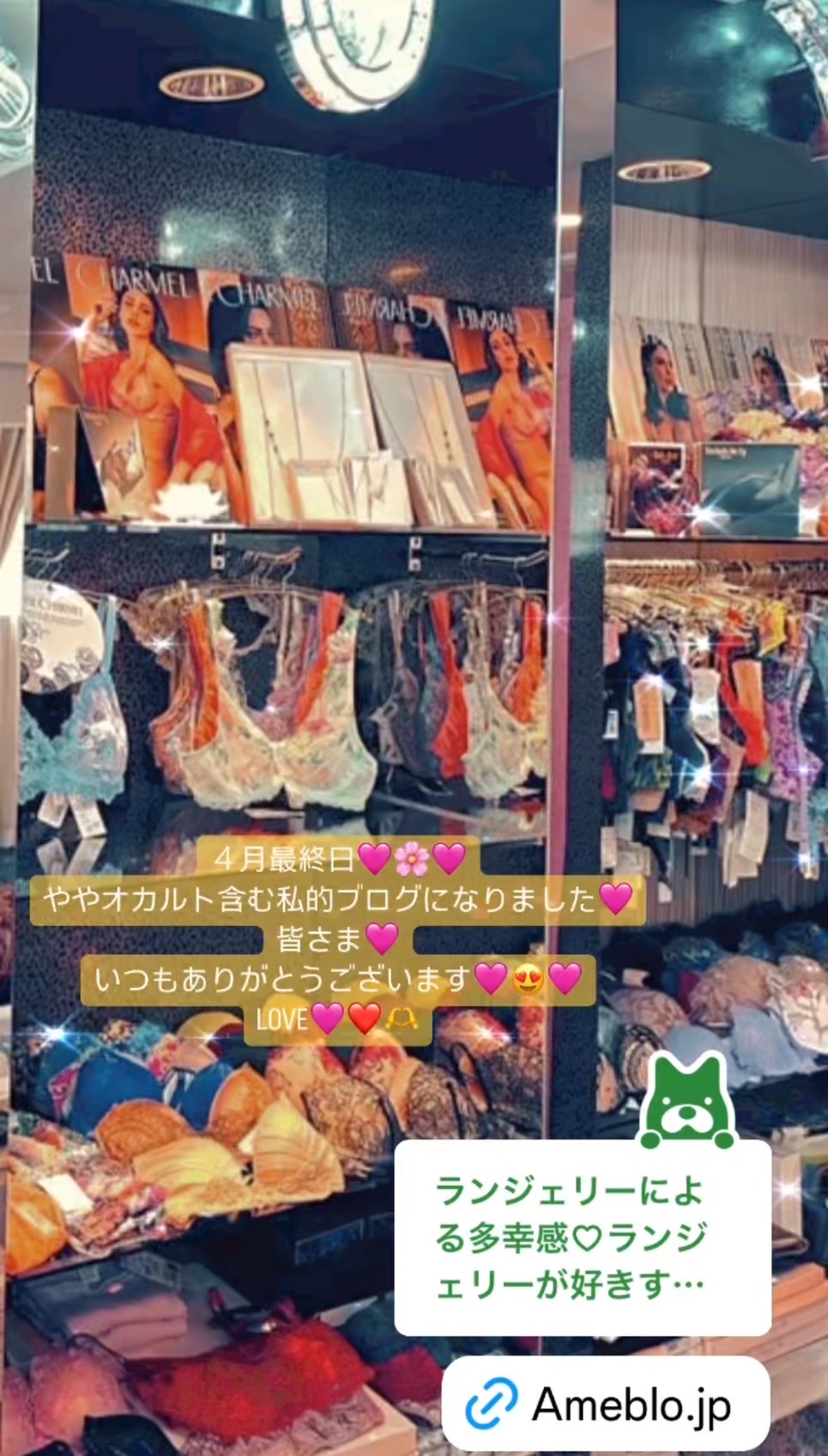 ランジェリー店長の私的【ブログ】更新しました♡ランジェリーによる多幸感は奇跡の連続！