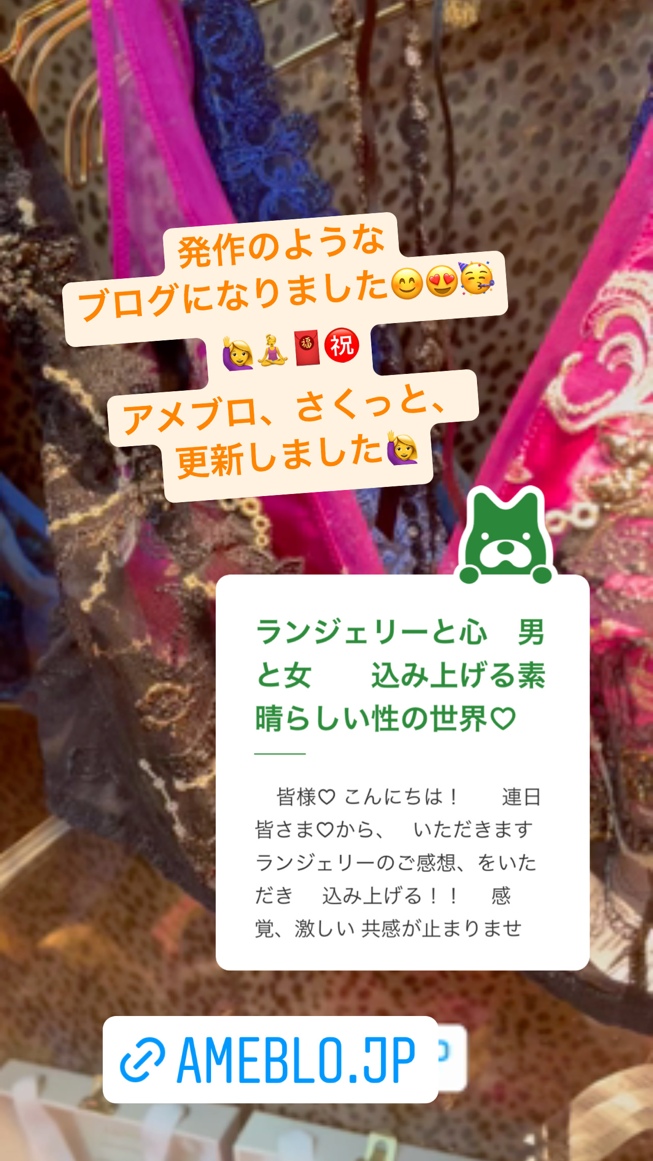 ランジェリーの発作ブログ更新しました♡