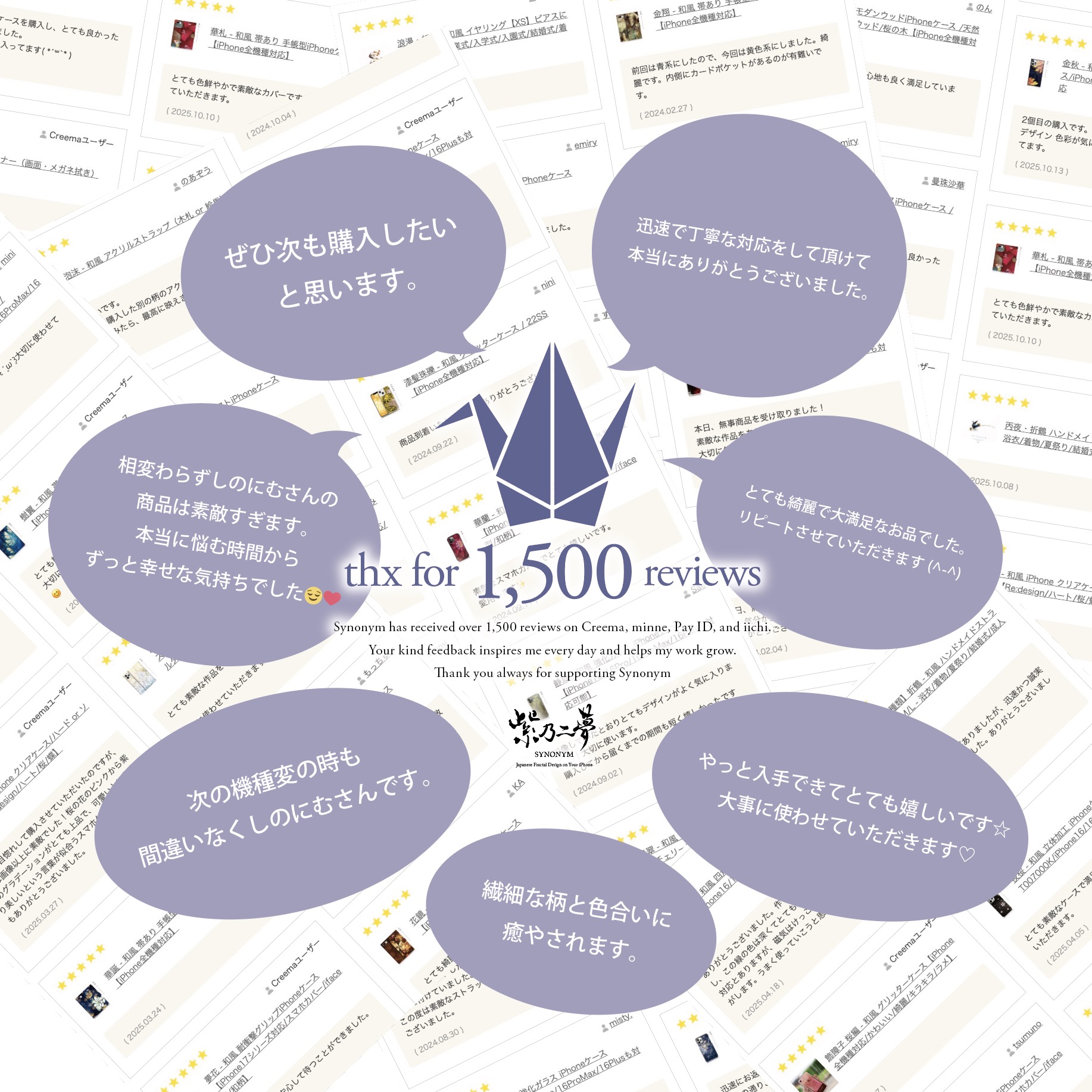 購入者レビューが計1,500件を超えました（minne/creema/iichi）