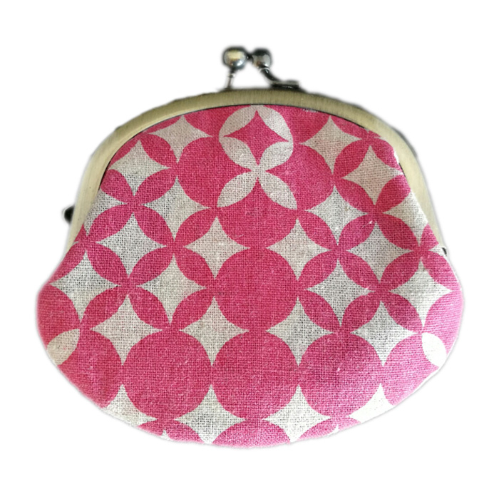 アタラシキイニシエ風呂敷で作った和雑貨　ミニガマグチ 桃色