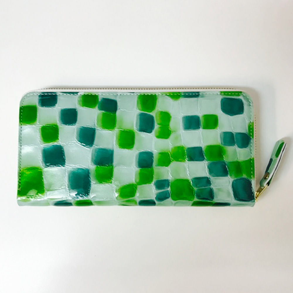 〈日本製〉栃木レザー ステンドグラス調 スリムレザーウォレット【ブルー】