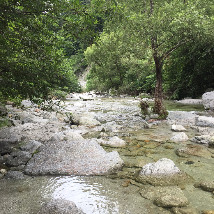 水の綺麗な渓谷で水晶を浄化