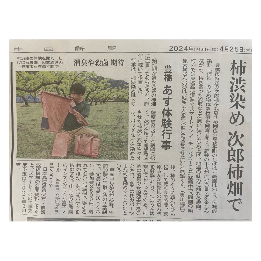 柿渋染めwsを新聞に掲載していただきました！