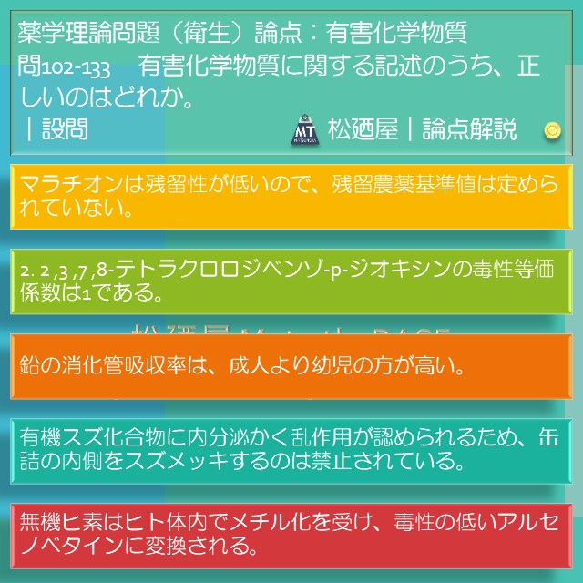 松廼屋｜論点解説　薬剤師国家試験対策ノート問102-133【衛生】論点：有害化学物質4 / PCDD