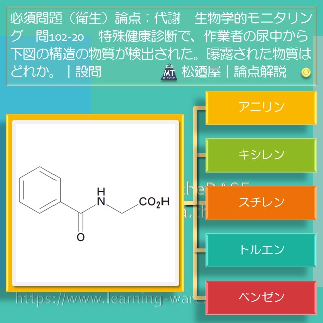 松廼屋｜論点解説　薬剤師国家試験対策ノート問102-21【衛生】論点：代謝 / 生物学的モニタリング