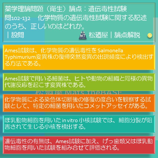 松廼屋｜論点解説　薬剤師国家試験対策ノート問102-132【衛生】論点：遺伝毒性試験(2)