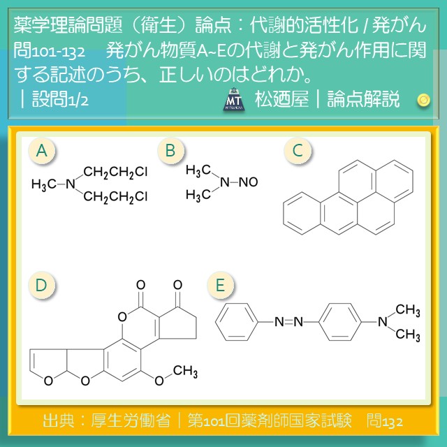 松廼屋｜論点解説　薬剤師国家試験対策ノート問101-132【衛生】論点：代謝的活性化 / 発がん1