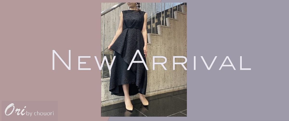 New stock アシンメトリータックドレス