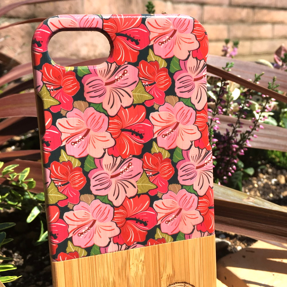 大人可愛い♡カラフル木製iphoneケース ハワイアン花柄デザイン