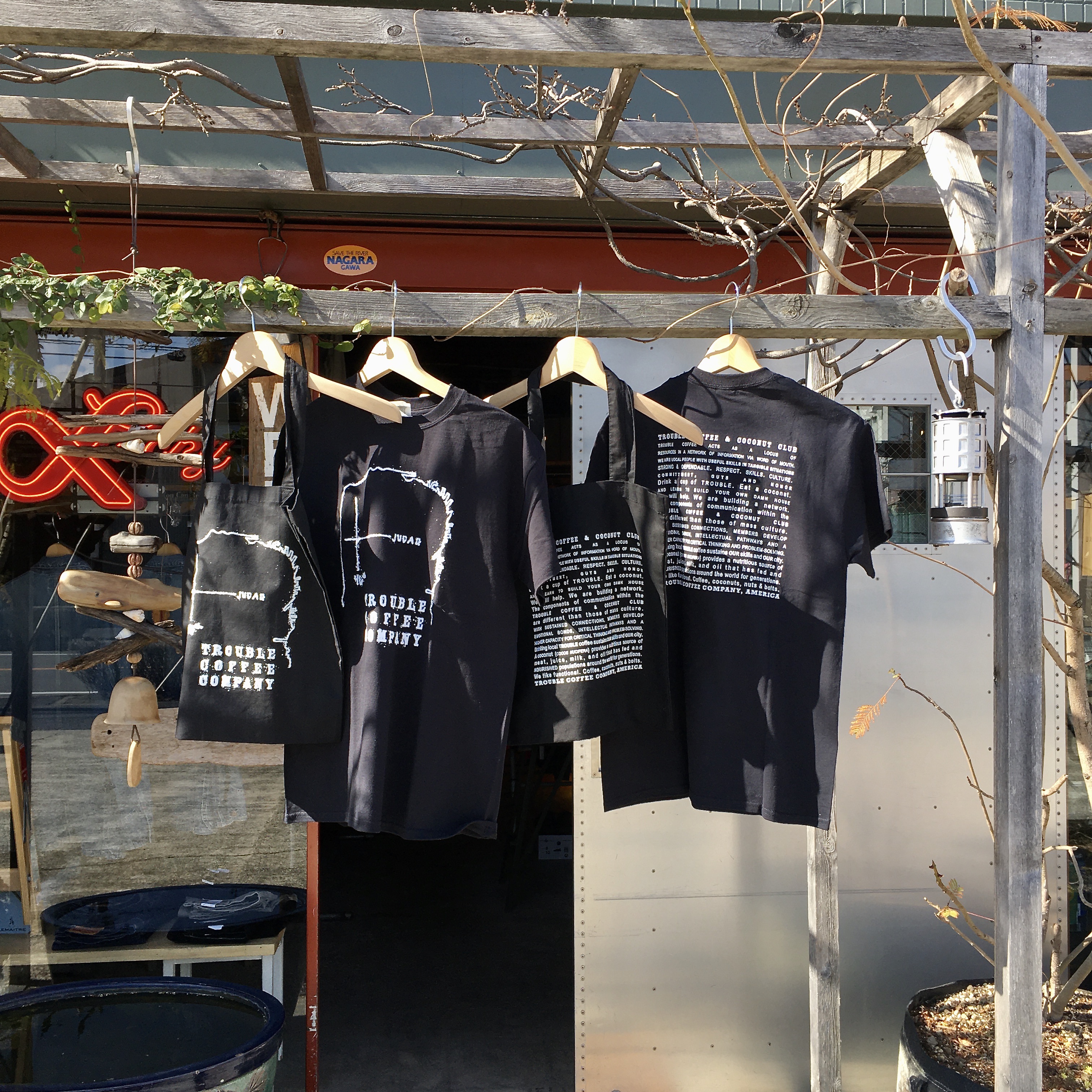 TROUBLE COFFEE : T SHIRTS , TOTE BAG
