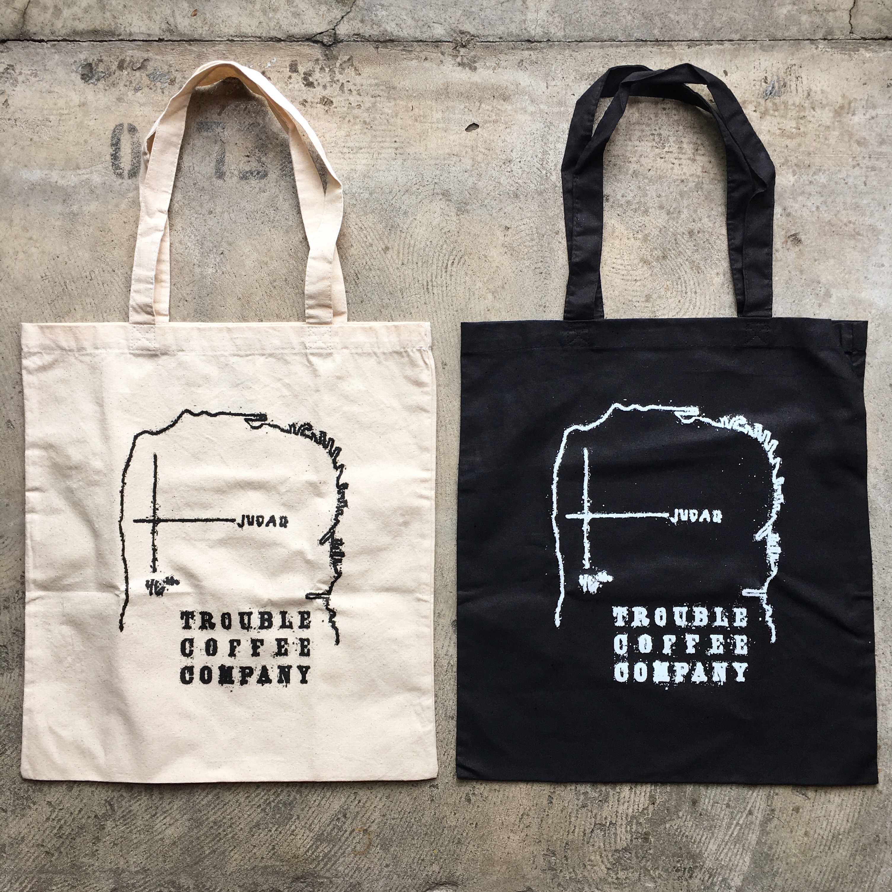 TROUBLE COFFEE : TOTE BAG MAP , TOTE BAG MANIFESTO