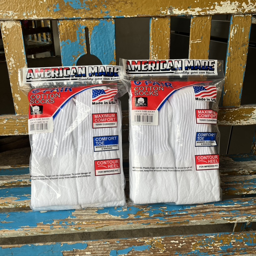AWS : 6P-Premium White Cotton Tube Socks