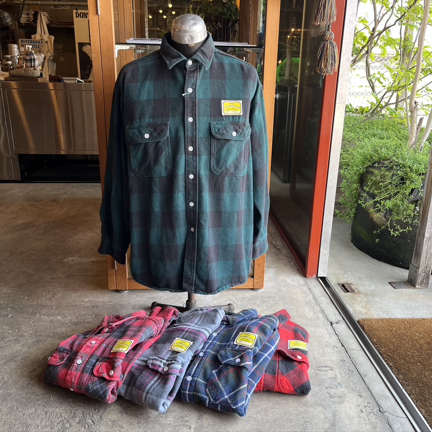 VINTAGE WORK HEAVY FLANNEL SHIRT WHITE BUTTON