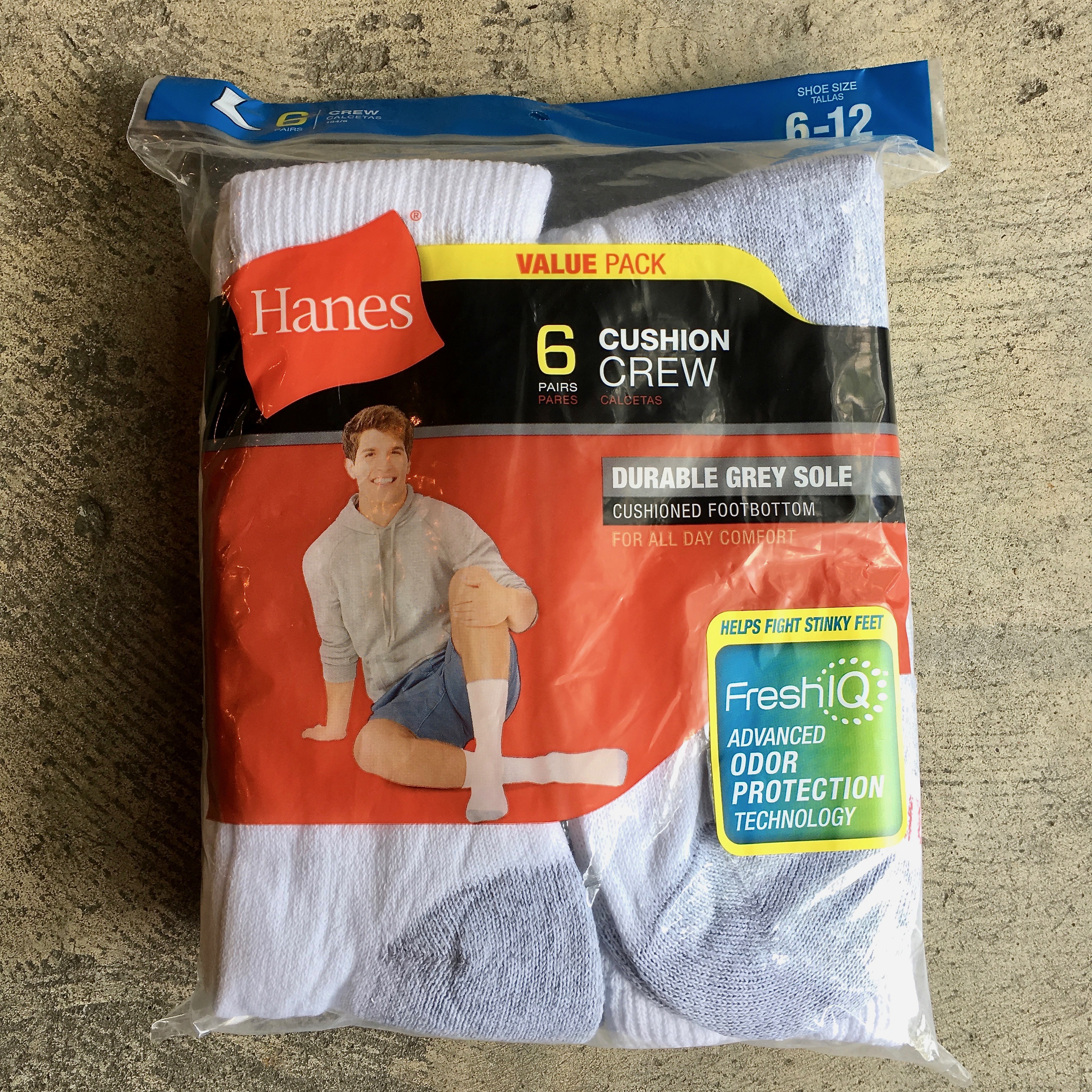 HANES : 184/6 MENS CUSHION CREW SOCKS 6PACK