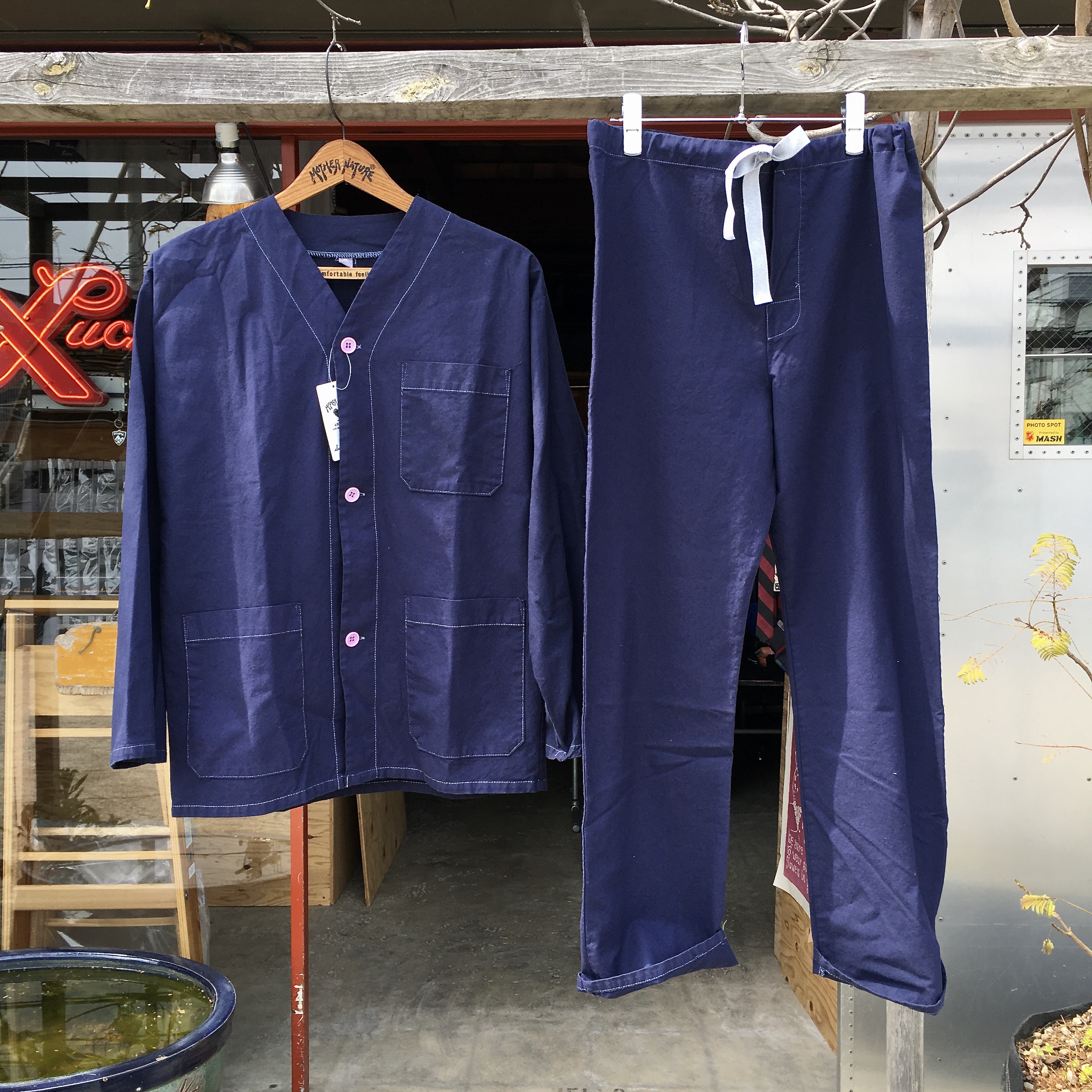 DEADSTOCK FRENCH PYJAMA SET NAVY DYED
