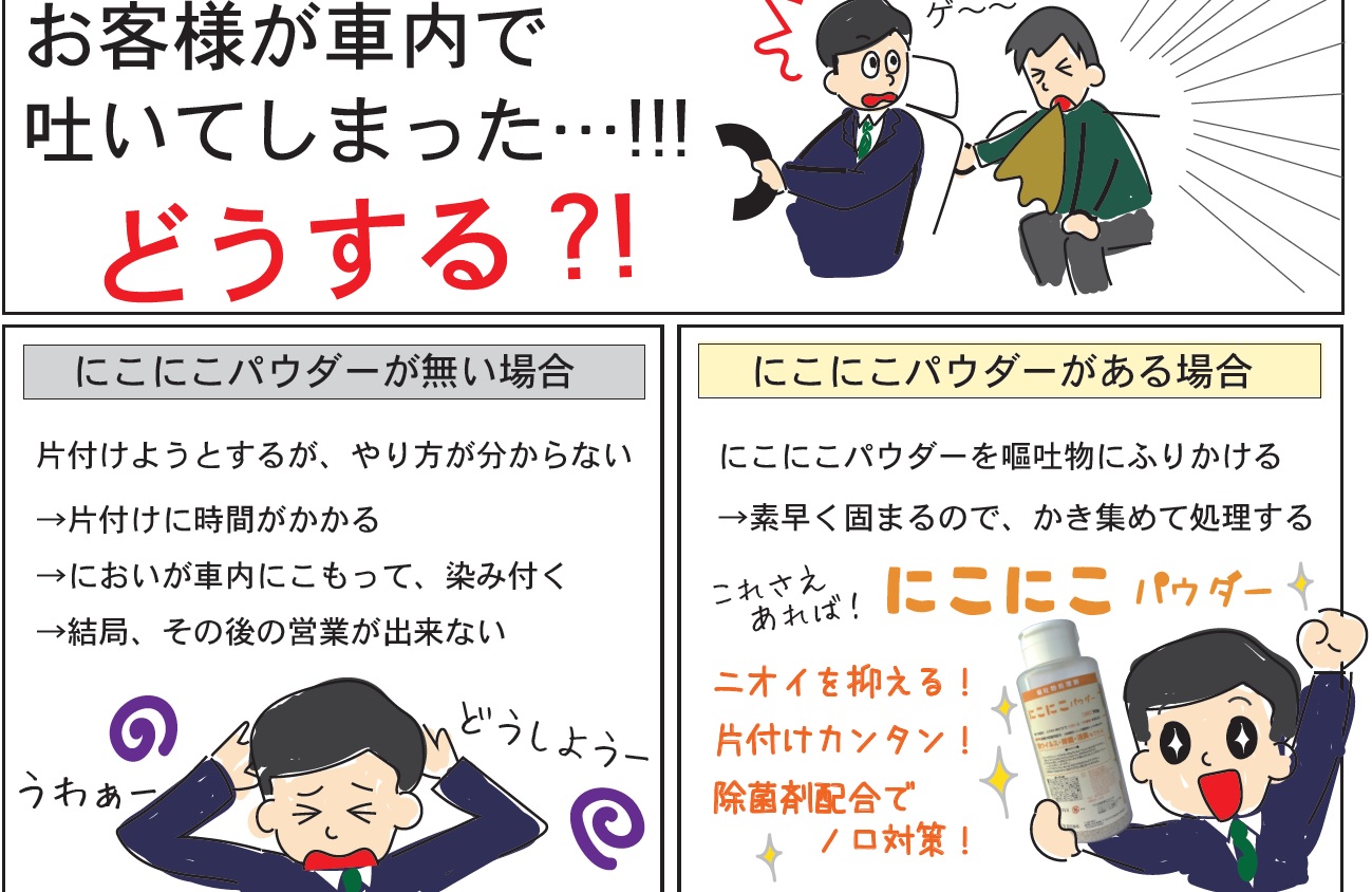 嘔吐にかけたら、固まる粉末、にこにこパウダー