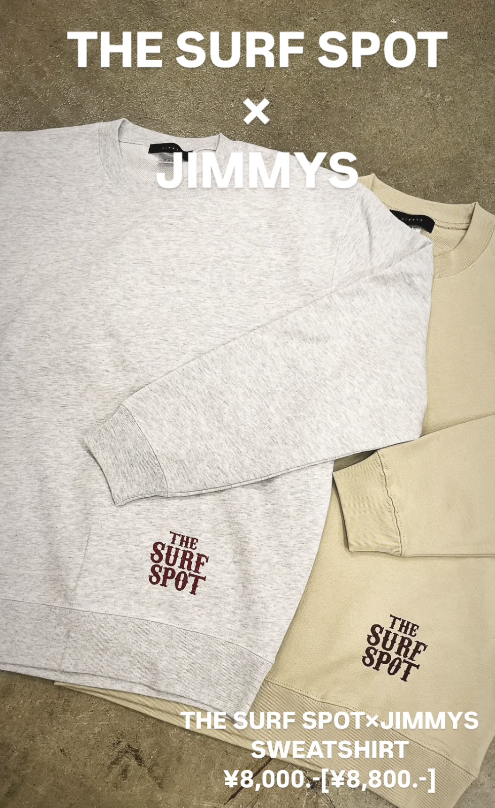 THE SURF SPOT×JIMMYS スウェット発売のお知らせ。