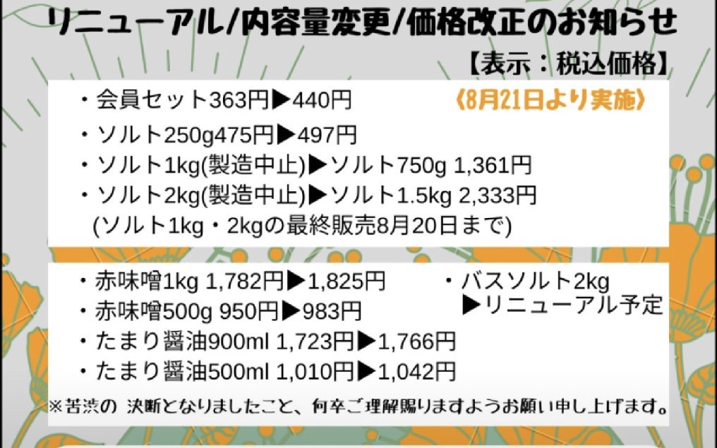 フォーユー商品・価格・規格改正