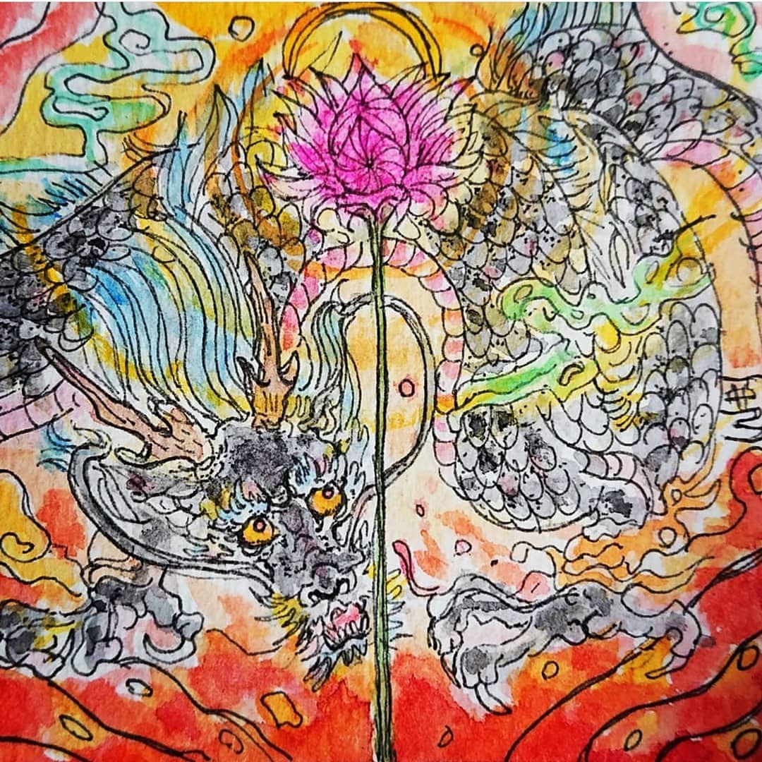 販売中のミニ龍画ご紹介✨【核に咲く花】
