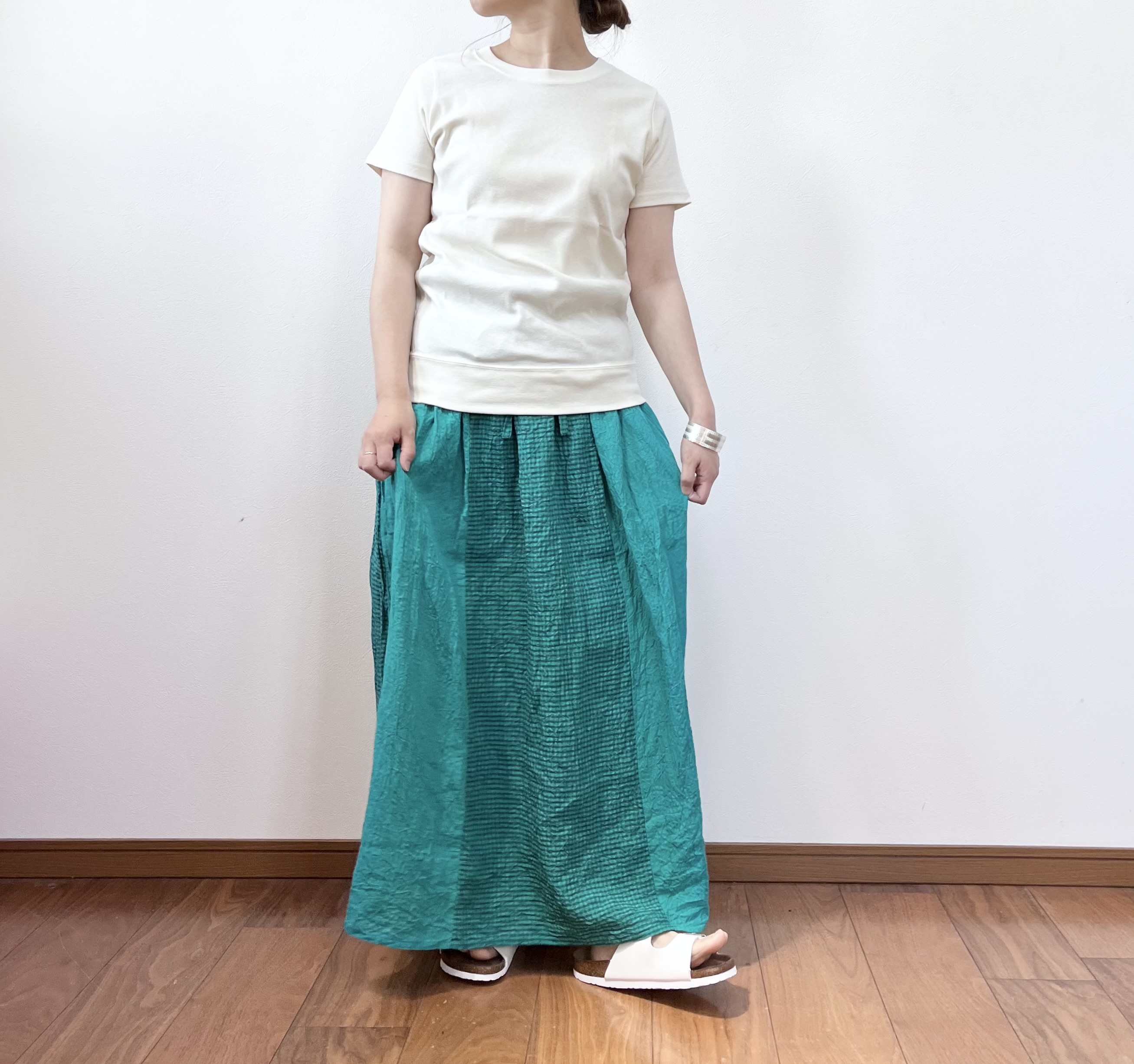 ・・ICHI Antiquites　リネンワッシャーギンガムスカート・・