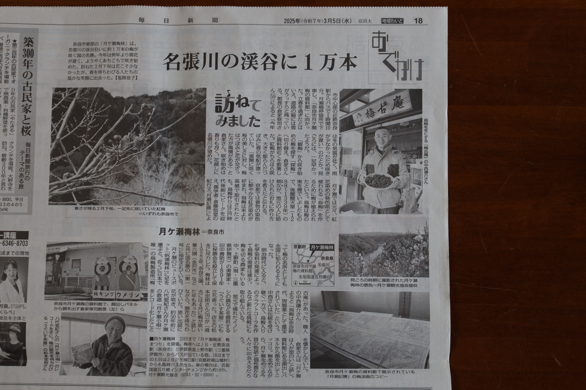 毎日新聞に梅古庵を含む月ヶ瀬梅林訪問記事が掲載されました