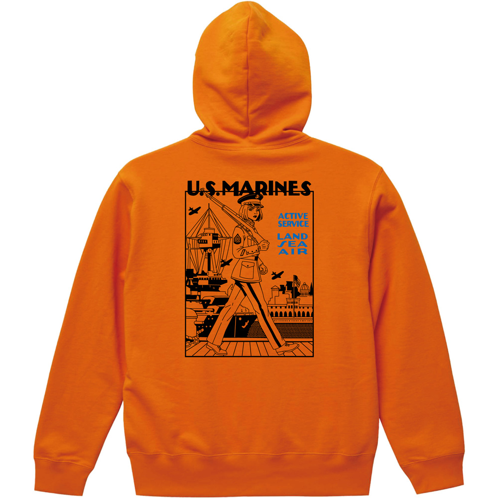 後ろ姿で魅せる!レトロな海兵隊ガールパーカー