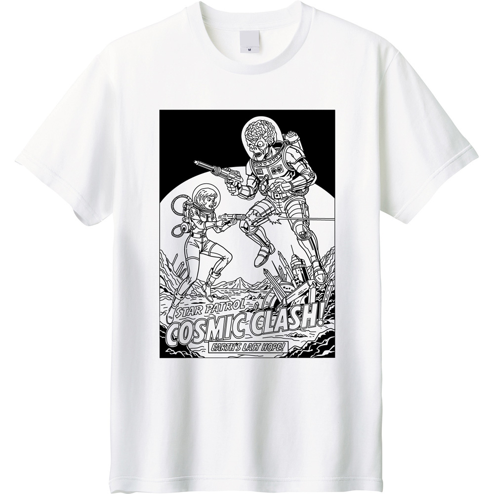 【レトロSF】エイリアンVS宇宙パトロールTシャツ!コミックアートが光る!