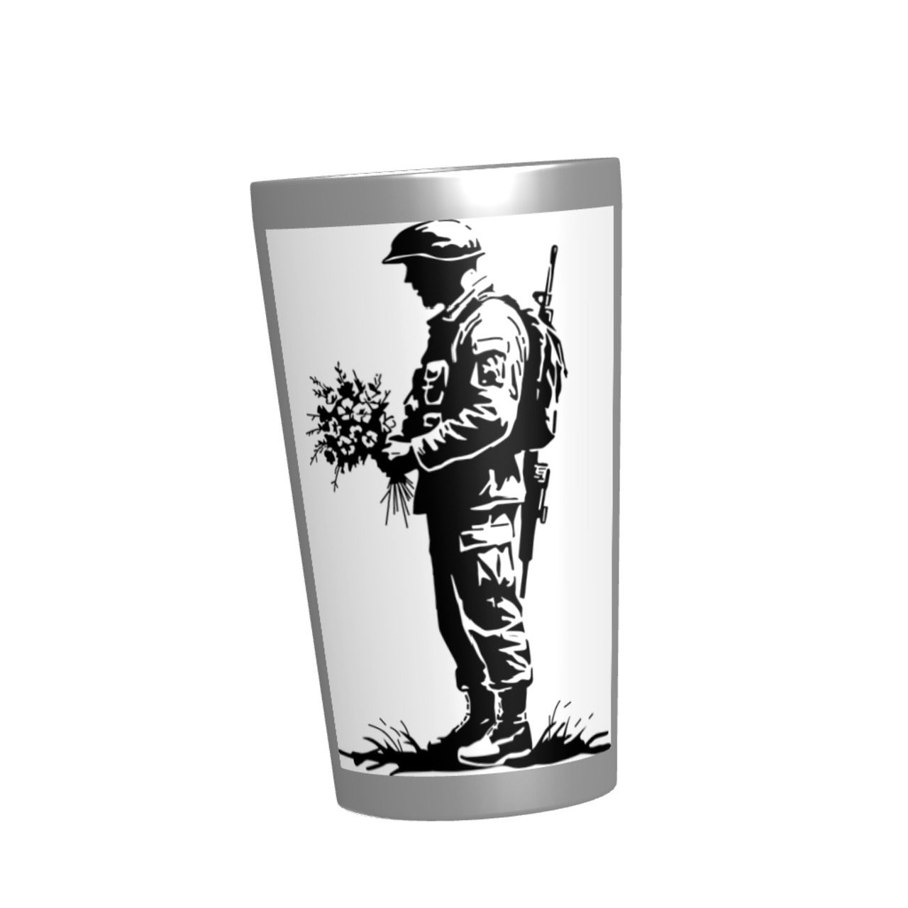 「花を持つ兵士」バンクシー風ステンレスタンブラー🎖️平和を願う450ml保温保冷アート