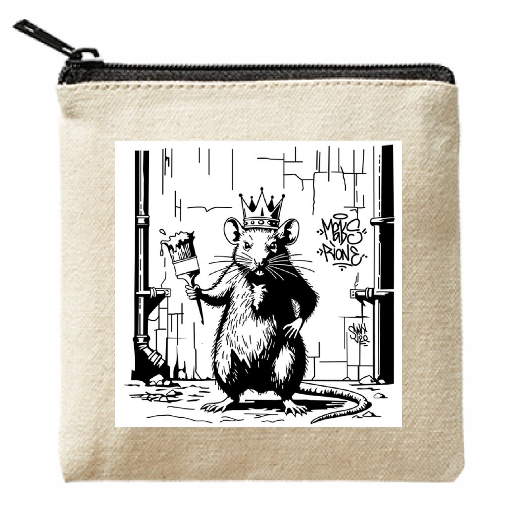 👑バンクシー風ネズミのポーチ!ストリートアートを日常に!🐭