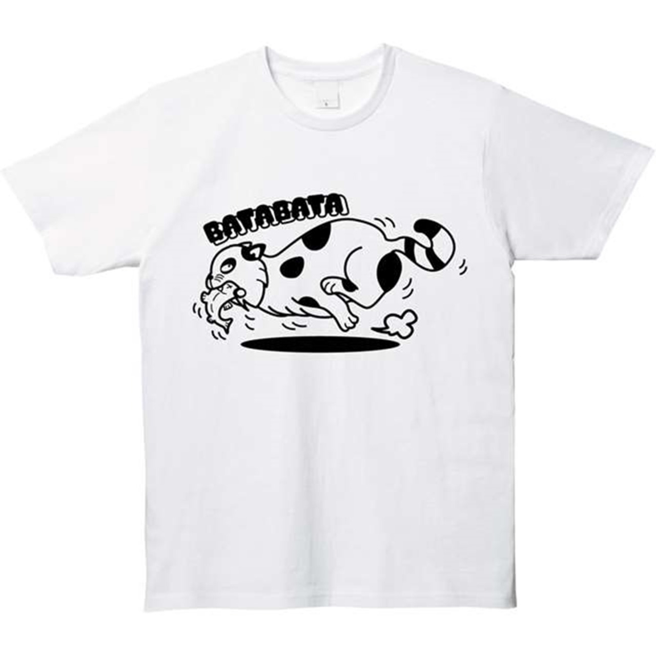 お魚くわえたどら猫ロゴTシャツ – 逃げる猫のワンシーンを切り取ったデザイン！
