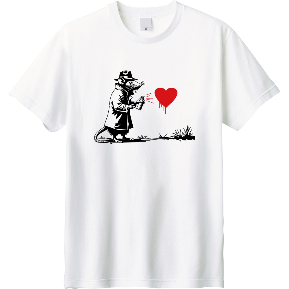 愛を叫ぶネズミ🐀💖 バンクシー風グラフィティTシャツでストリートコーデを格上げ!