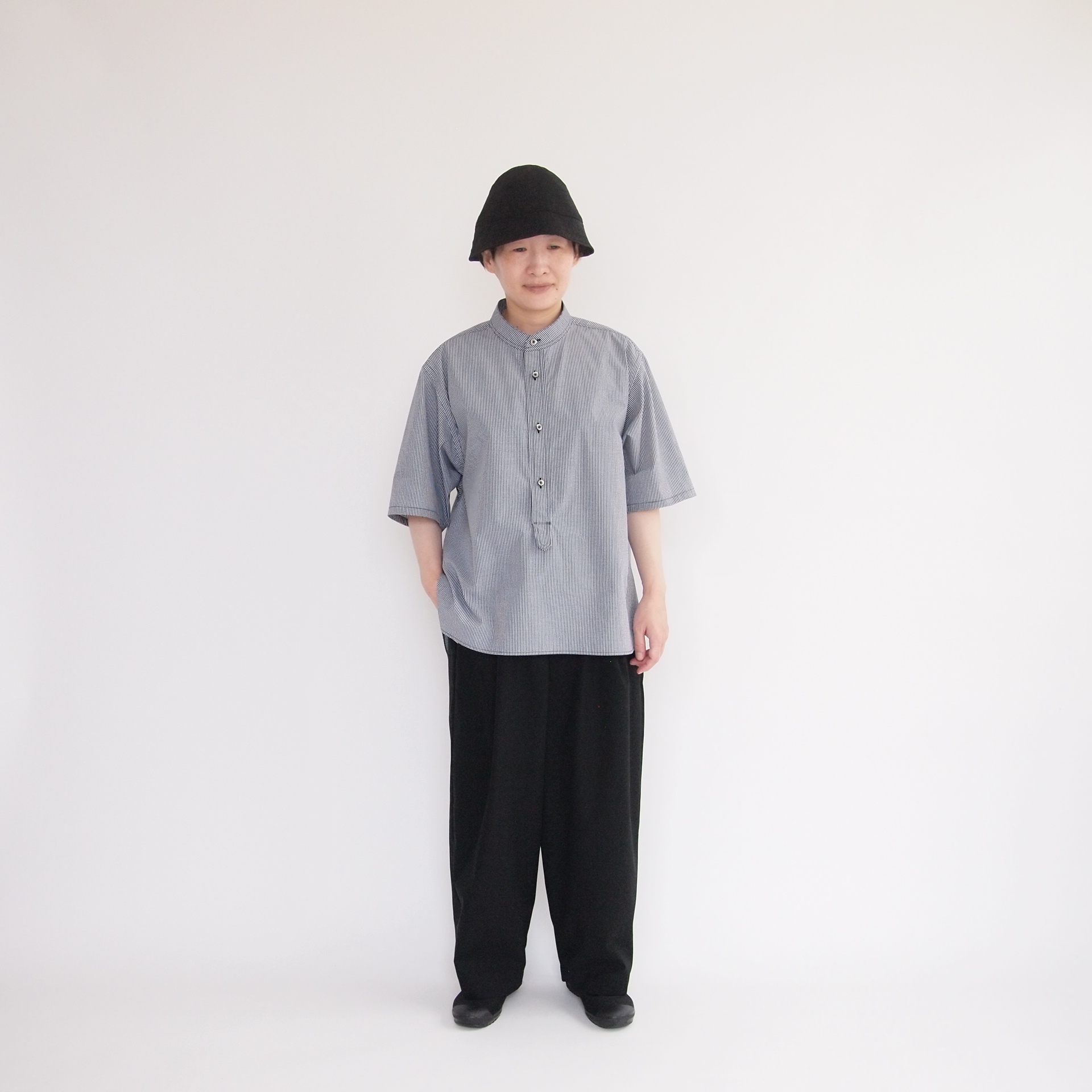 style／half sleeve pullover shirts／白黒ギンガム