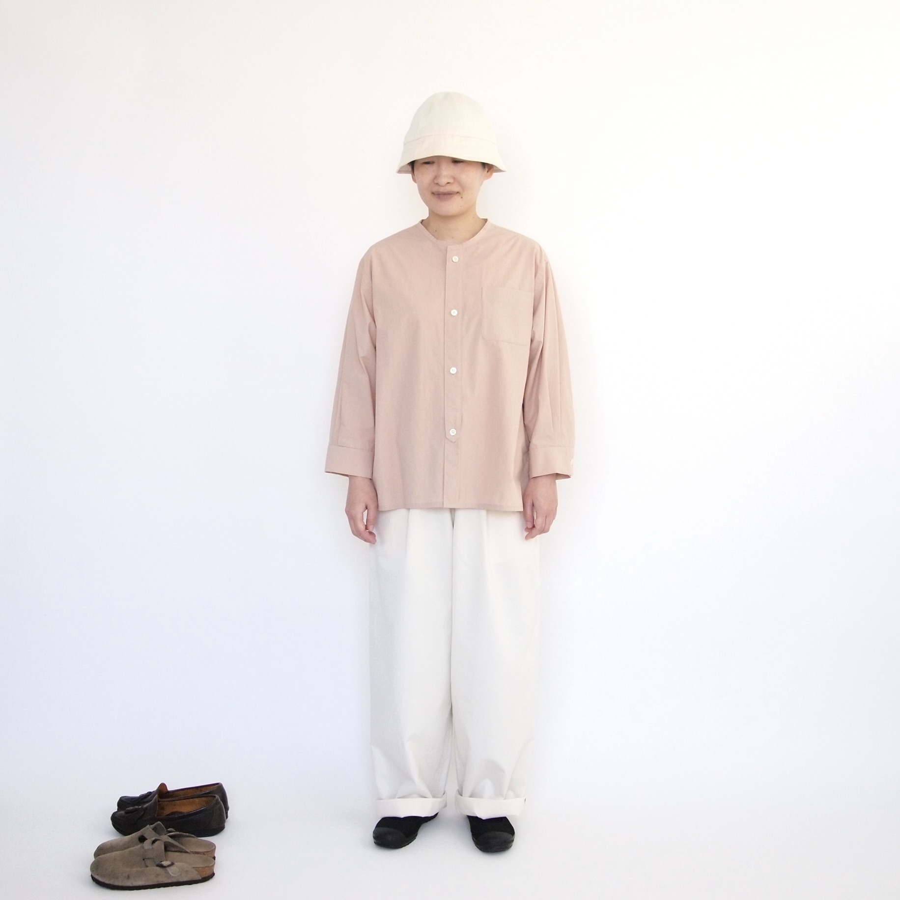 style/no collar box shirts/dusty pink