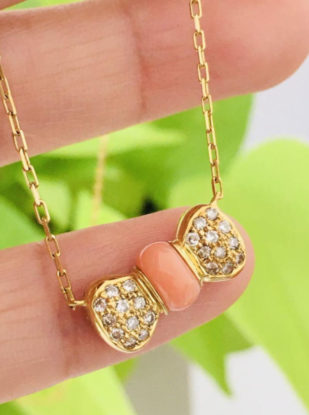 K18 サンゴ(珊瑚)×ダイヤモンド ネックレス