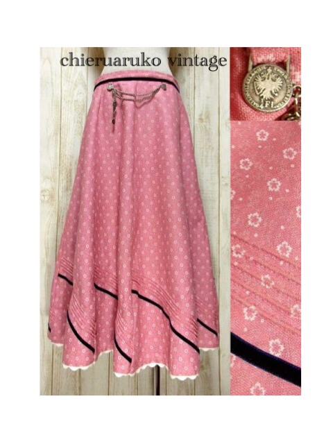 チロルスカート 花柄 ピンク ドット 古着スカート ヴィンテージスカート レトロ スカート