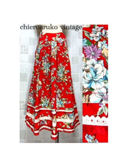 チロルスカート 花柄 赤 古着スカート ヴィンテージスカート レトロスカート