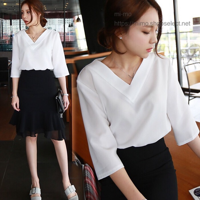 ドレープ　Vネック　トップス　七分袖　販売開始しました！