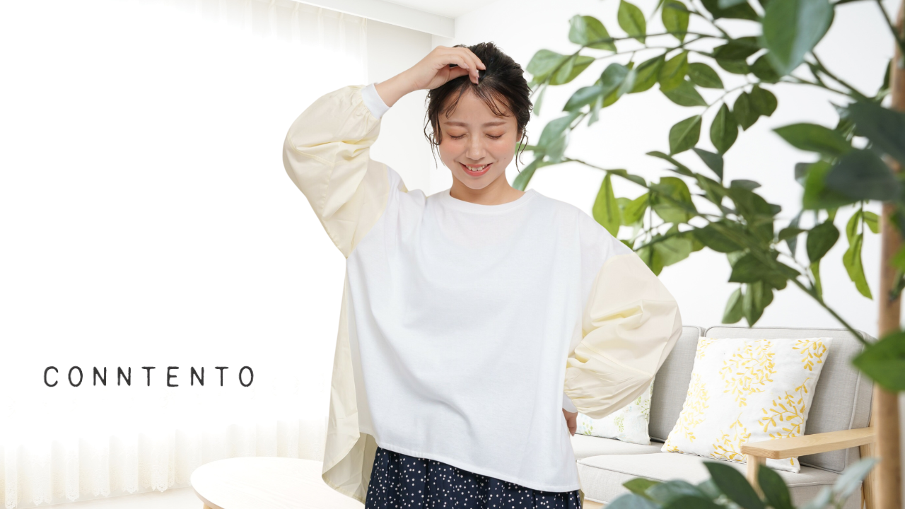 conntento 【2025梅春物新作】【M~L】カットx布帛ドッキングプルオーバー ホワイト