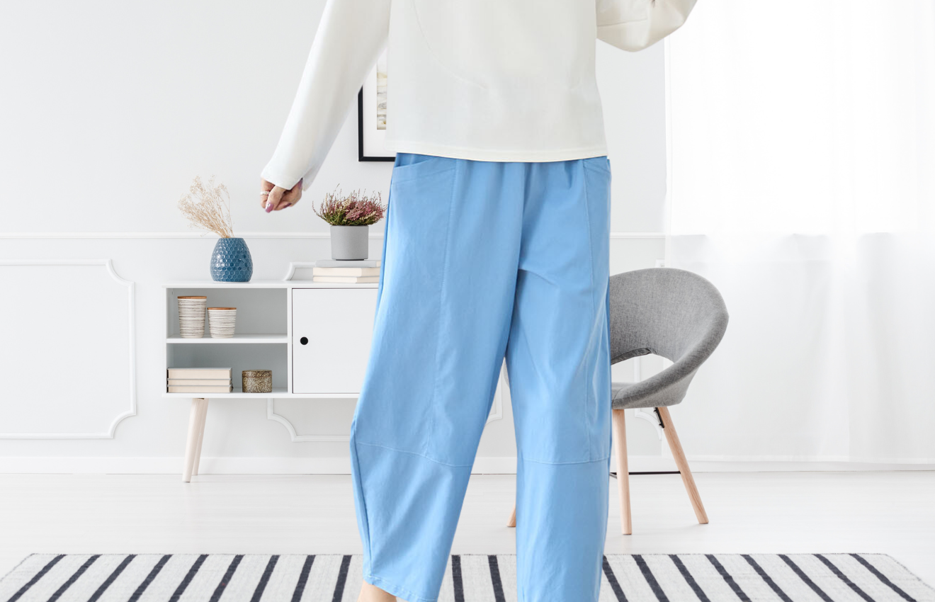 タック入りバルーンシルエットパンツ(L~LL) サックスブルー