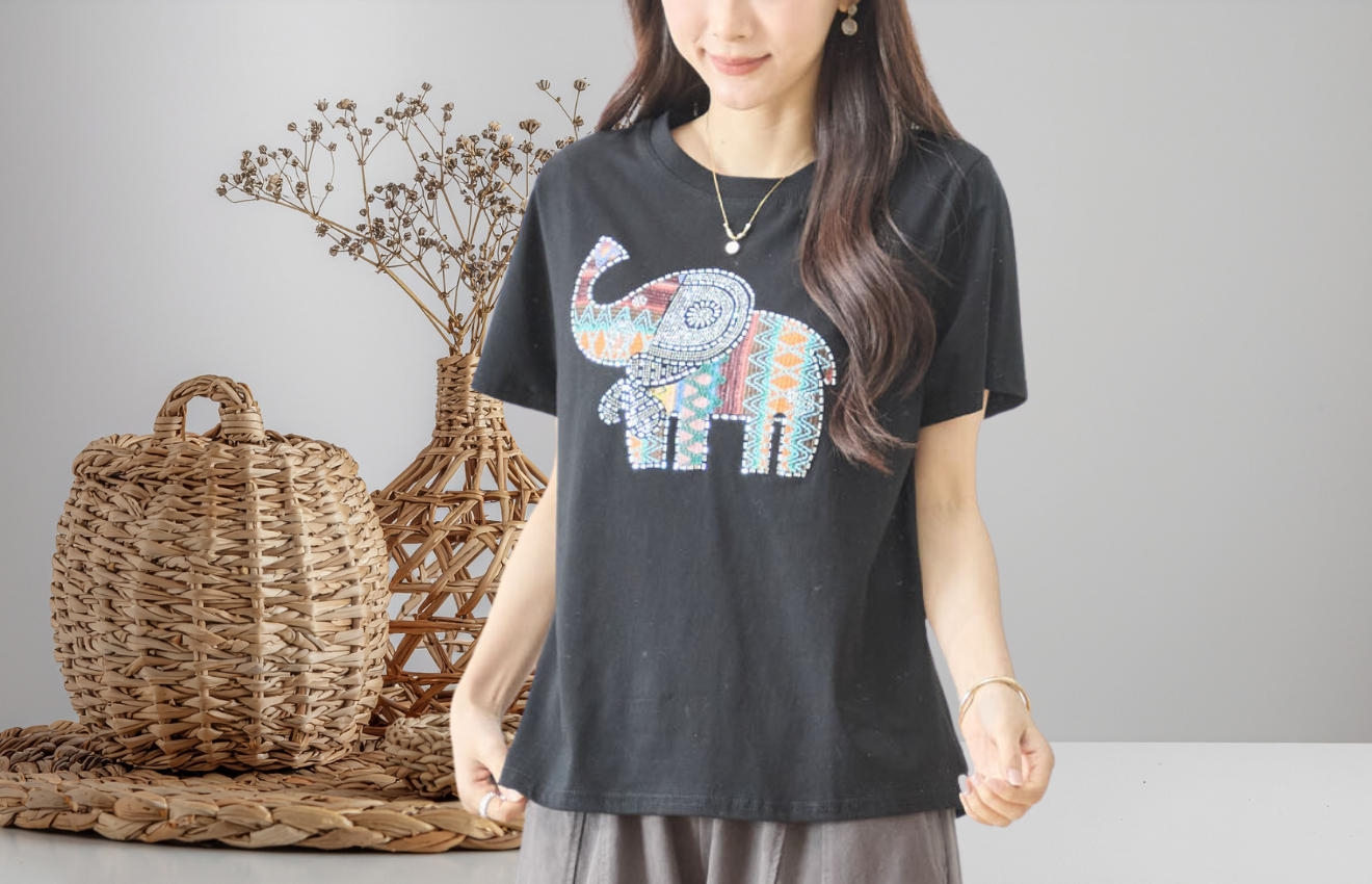TRUBE キラキラ象さんデザインTシャツ【M~L】ブラック