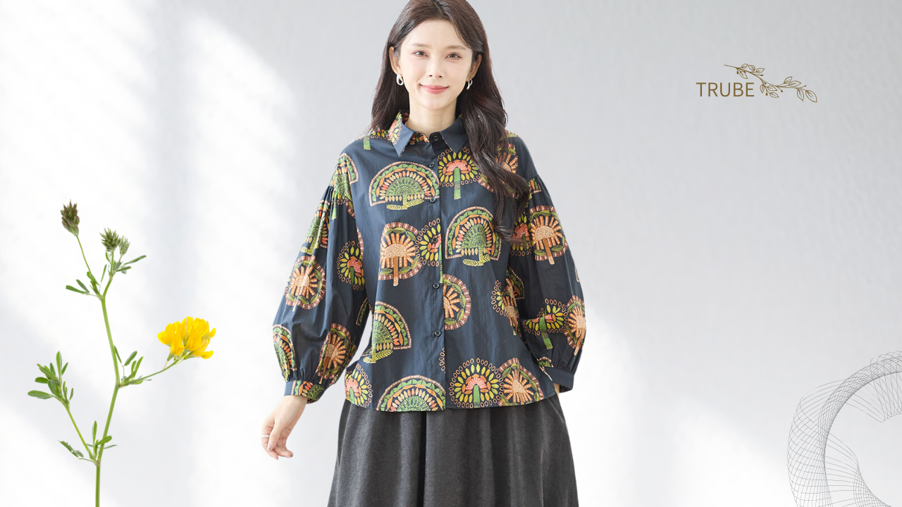TRUBE【2025新作】【M〜L】エスニックサークルプリントコットンシャツ