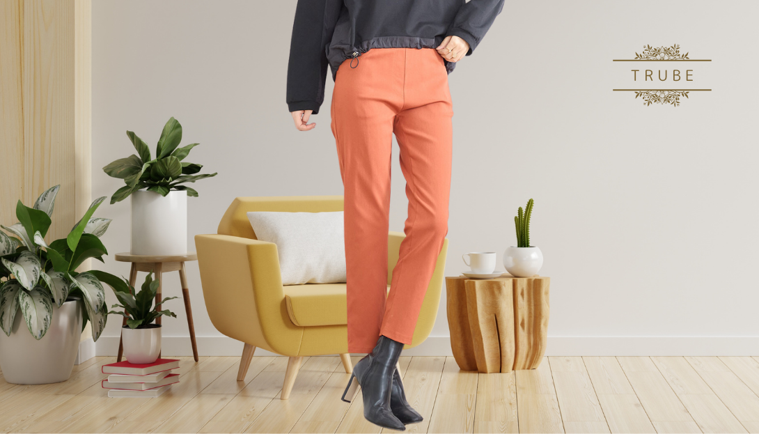 TRUBE【2025新作】【M~L】【L〜LL】ストレッチストレートパンツ テラコッタ