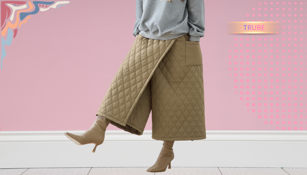 パンツ キルティング 巻スカート風 ワイドパンツ ブラウン 【M~L】