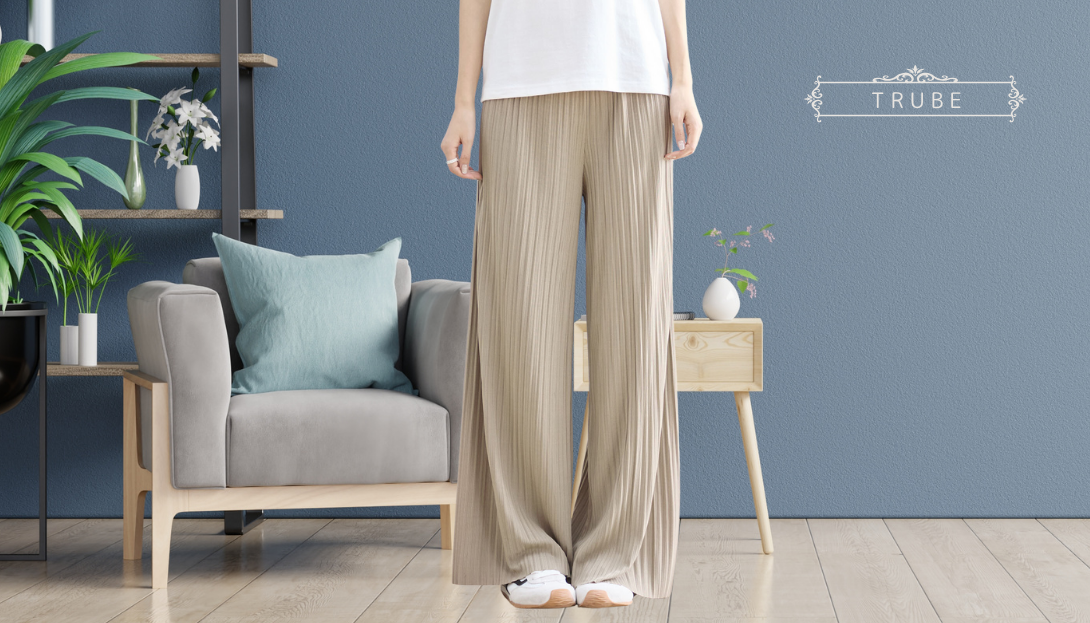TRUBE【2025新作】【M~L】【L〜LL】ランダムプリーツパンツ ベージュ