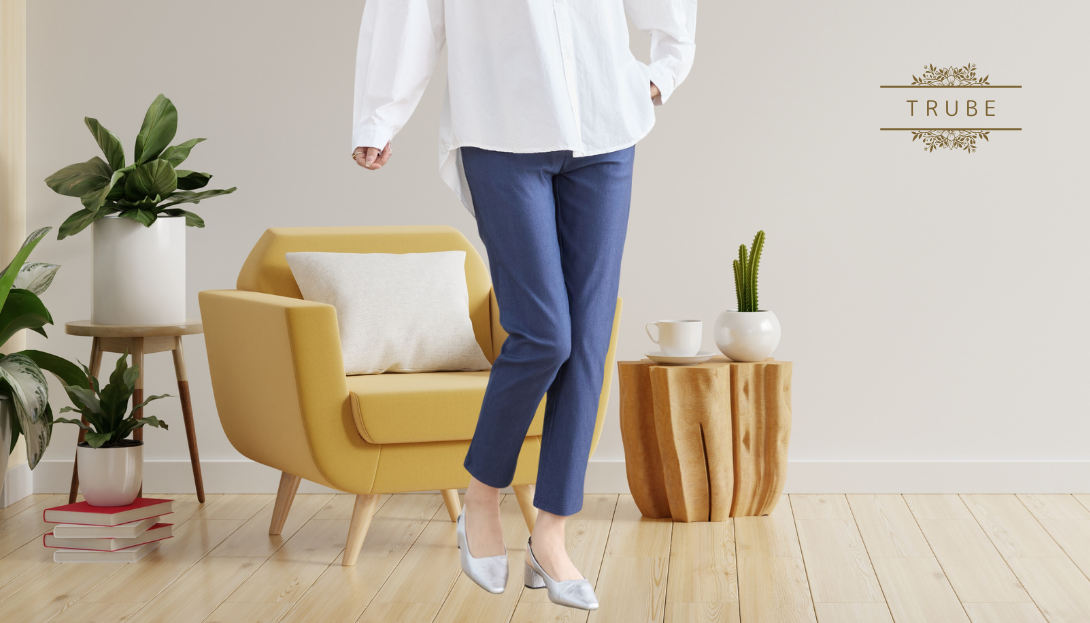 TRUBE【2025新作】【M~L】【L〜LL】ストレッチストレートパンツ デニムブルー