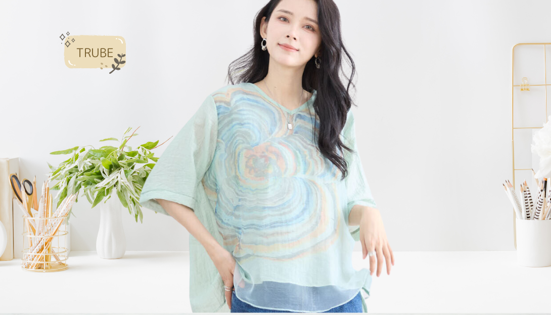 TRUBE【2025新作】【M〜L】アートシフォンレイヤードトップス