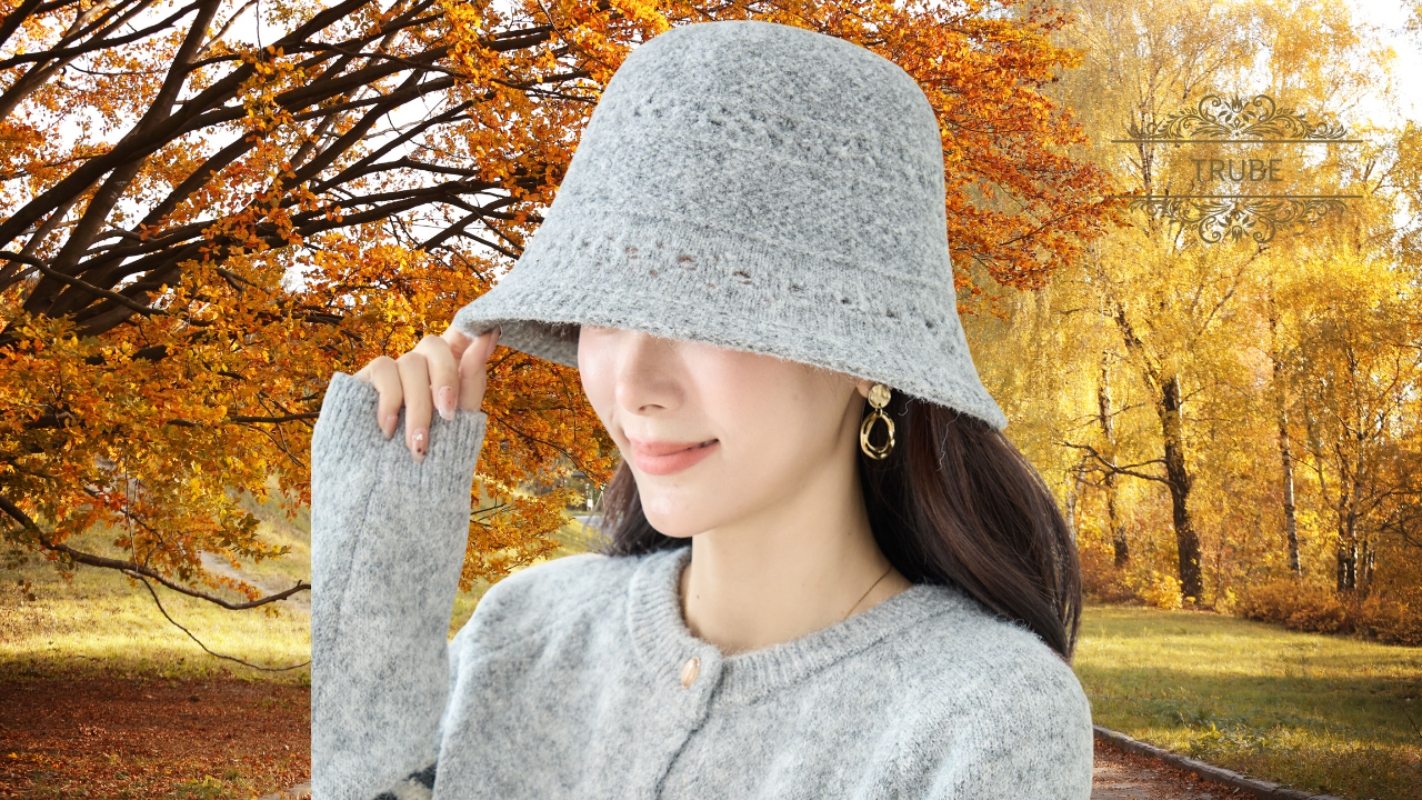 TRUBE【2025新作】透かし編みニットバケットハット グレー