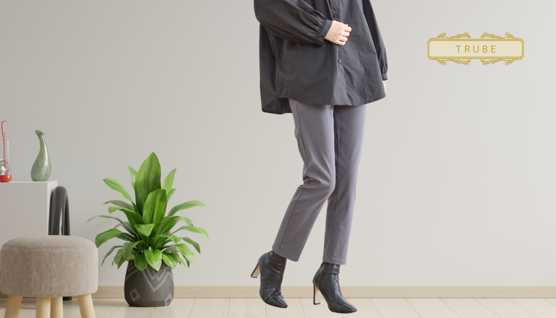 TRUBE【2025新作】【M~L】【L〜LL】ストレッチストレートパンツ チャコールグレー